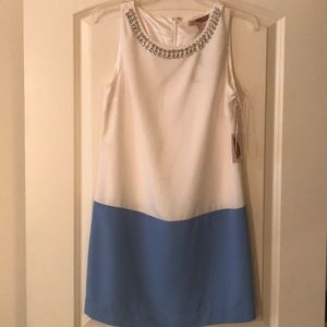Brand New Egret and Blue Mod Jeweled Dress
